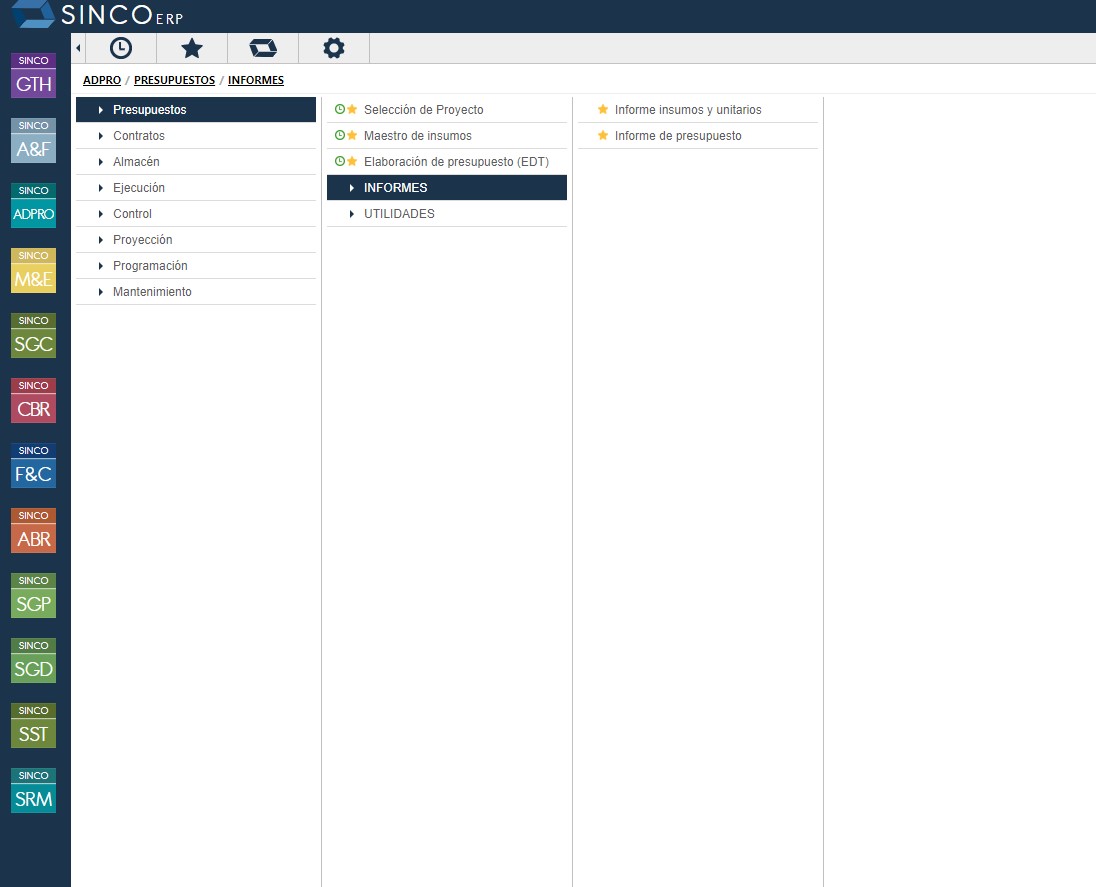 screenshot of SINCO ADPRO